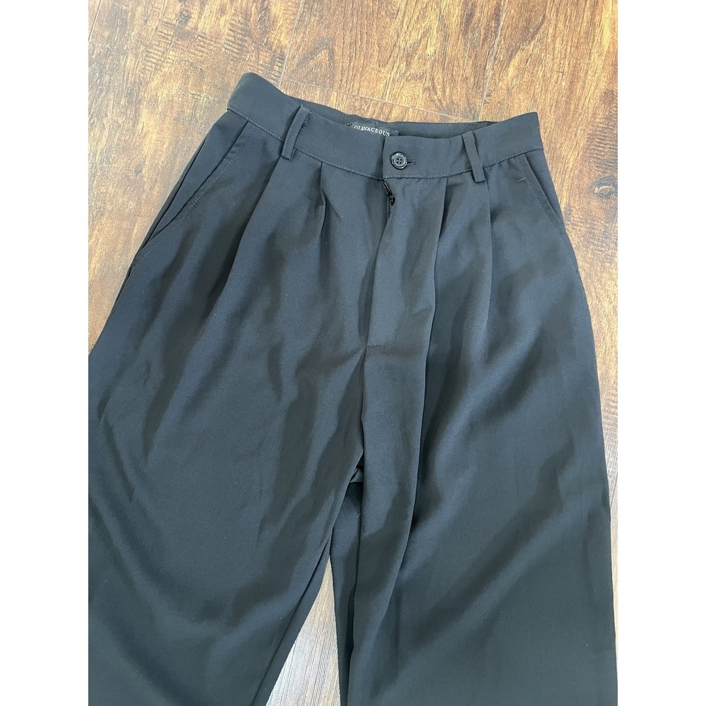 Olivaceous Women's Black Pleated Front Straight Leg Dress Pants w/ Pockets Small